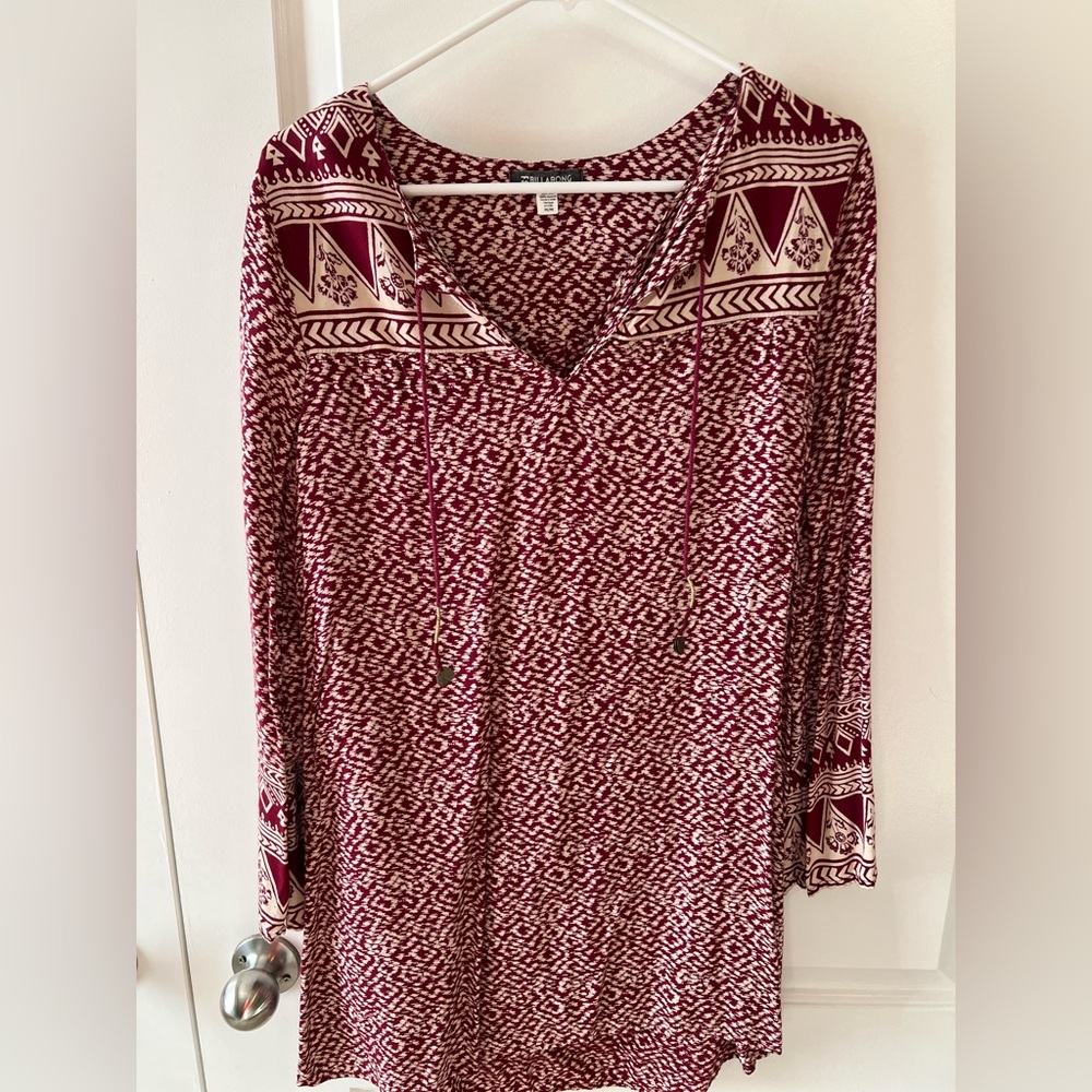 Billabong Burgundy Geometric Long Sleeve Dress